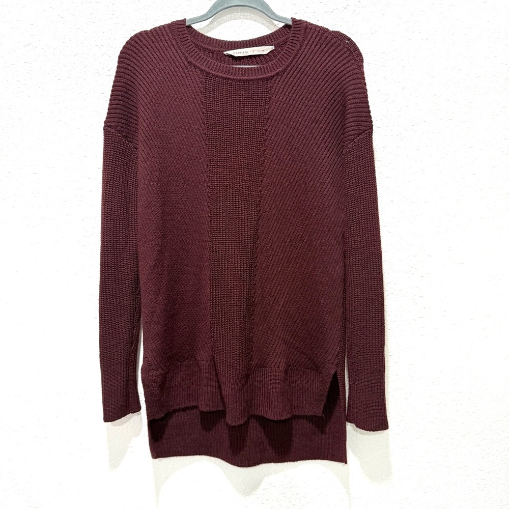 Athleta ribbed Burgundy merino Crew Neck tunic sweater S